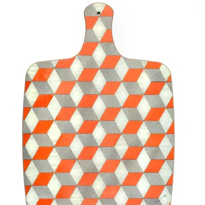 E. Inder Designs Orange / White Two Chopping Boards Set. One Large Rectangle One Paddle. Vibrant Orange White And Lig In Multi