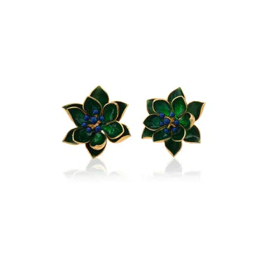 Milou Jewelry Women's Green Lotus Flower Earrings In Green
