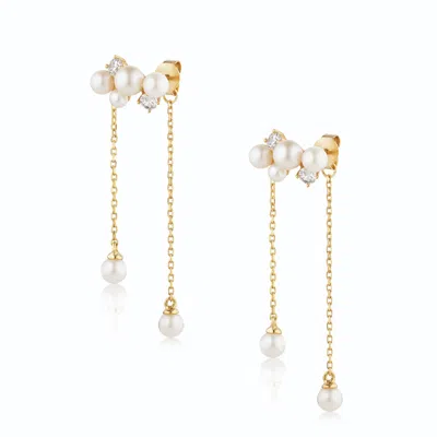 Alura Copenhagen Jewellery Women's Eclipse - Elegant Dangle & Drop Earrings With A Twist Of Freshwater Pearls, Faceted Zircons  In Gold