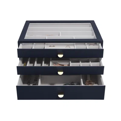 Stackers Women's Blue  Supersize Navy Pebble Set Of Three Drawers In Black