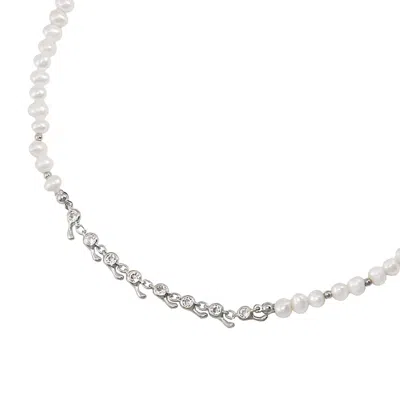 Ms. Donna Women's Grey / White Sterling Silver With Zircon Stone And Freshwater Pearls Choker In Multi