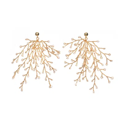 I'mmany London Women's Gold Soft Rime Bead-embellished Branch Drop Earrings In Gold