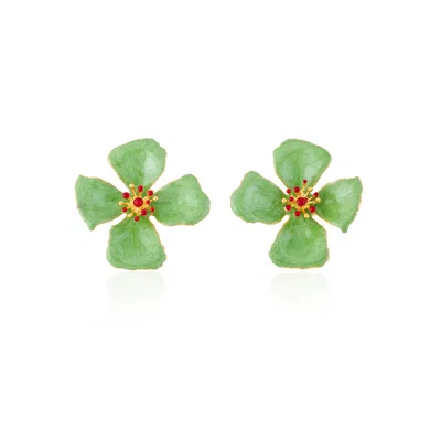 Milou Jewelry Women's Light Green Hibiscus Flower Earrings In Green