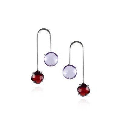 Mounir London Women's Red / Purple Amethyst And Garnet Silver Drop Earrings In Multi