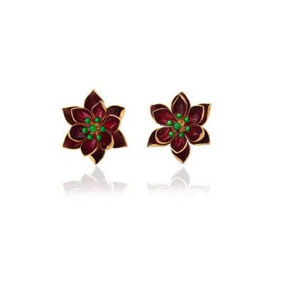 Milou Jewelry Women's Red Lotus Flower Earrings In Red