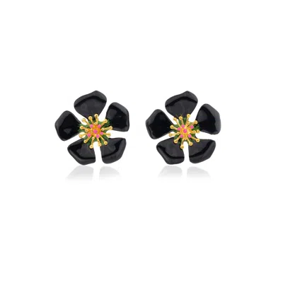 Milou Jewelry Women's Black Primrose Flower Earrings In Black