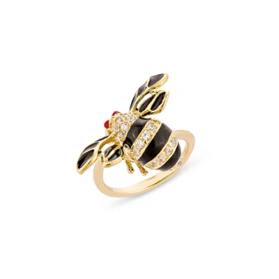 Sally Skoufis Women's Gold / Black / White Queen Bee Midi Ring With Man Made Cz Diamond Stimulant In Sterling Silv In Multi