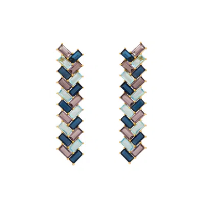 Lavani Jewels Women's Pink / Gold / Blue Aquamarine & Purple Metropolis Pendant Earrings In Metallic