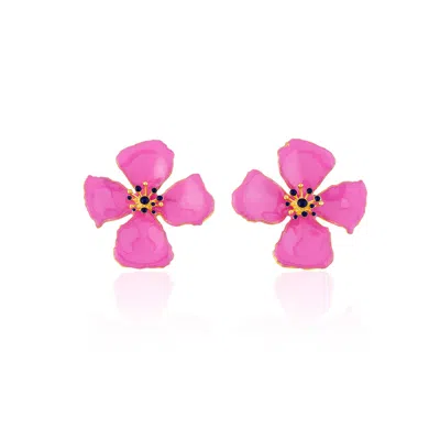Milou Jewelry Women's Fuchsia Pink Hibiscus Flower Earrings In Pink