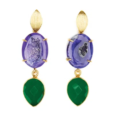 Magpie Rose Women's Purple Agate & Green Onyx Cocktail Earrings In Multi