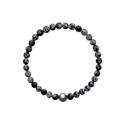 Ora Pearls Black / White / Grey Aro Men's Tahitian Pearl & Snowflake Obsidian Bracelet In Multi