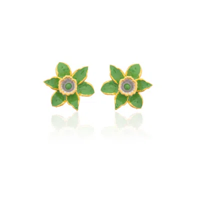 Milou Jewelry Women's Light Green Daffodil Flower Earrings In Green