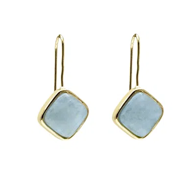 Farra Women's Blue Square Shaped Aquamarine Hook Earrings In Blue