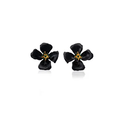 Milou Jewelry Women's Black Hibiscus Flower Earrings In Black