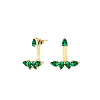 Sally Skoufis Women's Green / Gold Pure Ear Jacket With Man Made Emeralds In 18k Gold In Multi