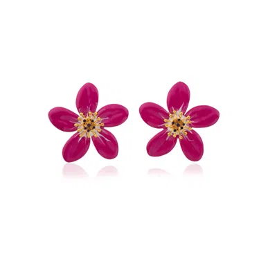 Milou Jewelry Women's Raspberry Pink Periwinkle Flower Earrings In Pink