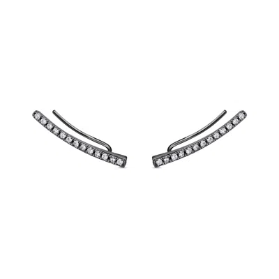 Sally Skoufis Men's Black / White Behave Ear Climber With Man Made Cz Diamond Stimulant In Sterling Silver & Premi In Multi