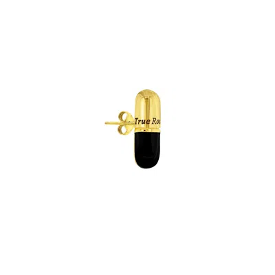 True Rocks Men's Black / Gold 18kt Gold Plate & Black Pill Stud Earring In Gold