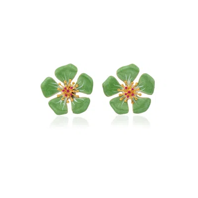 Milou Jewelry Women's Light Green Primrose Flower Earrings In Green
