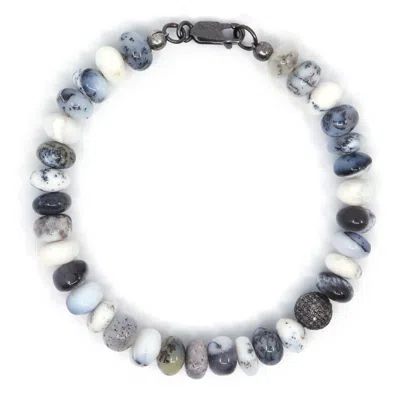 Shar Oke Men's Black / Neutrals / White Dendritic Opal Beaded Bracelet In Multi