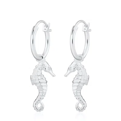 Lily Charmed Women's Sterling Silver Seahorse Charm Hoop Earrings