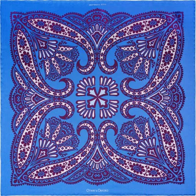 Otway & Orford Men's 'kaleidoscope' Paisley Silk Pocket Square In Blue, Burgundy & Cream. Full-size. In Blue