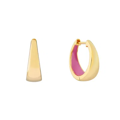 Auree Jewellery Women's Pink / Gold Havana Flamingo Pink Enamel & Gold Huggie Hoop Earrings In Multi