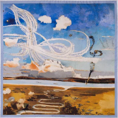 Otway & Orford Men's White / Blue / Gold 'battle Of Britain' Silk Pocket Square. Full Size. In Multi