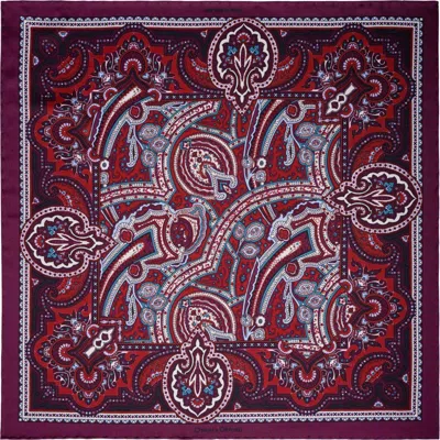 Otway & Orford Men's 'labyrinth' Paisley Silk Pocket Square In Burgundy, Red, Blue & Cream. Full-size. In Multi