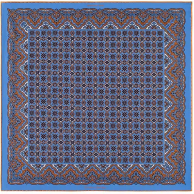 Otway & Orford Men's 'millefiori' Silk Pocket Square In Mid Blue With Orange & Off-white. Full-size. In Blue