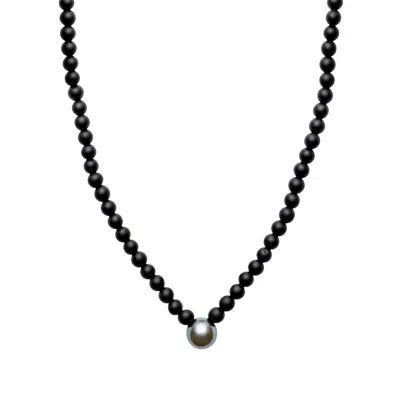Ora Pearls Black / Grey Aro Men's Round Tahitian Pearl & Matt Onyx V Shape Necklace In Multi