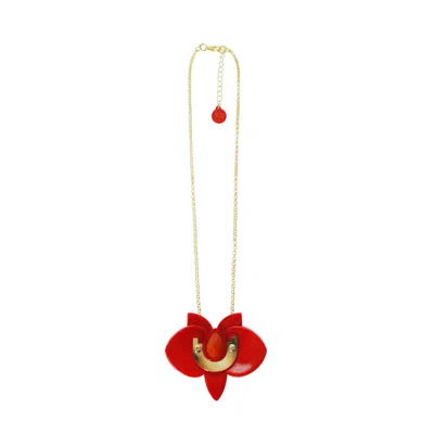 Gissa Bicalho Women's Acrylic Handmade Necklace Orchid Pendant Red In Red