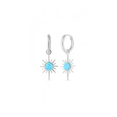 Spero London Blue Opal Northernstar Drop Hoop Earring Sterling Silver In Multi
