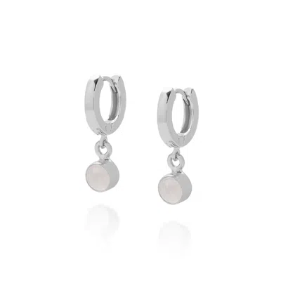 Nellou Jewellery Women's Silver / Neutrals Gem Hoop Birthstone Earrings April Sterling Silver - Crystal In Silver