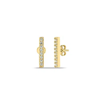 Spero London Sterling Silver Zirconia Bar Stud Earring In Gold
