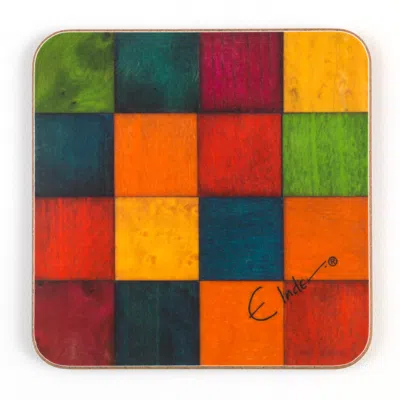 E. Inder Designs Six Coasters Set In Colourful Rainbow Design. Heat Proof Melamine. In Multi
