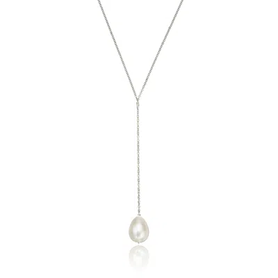 Lily & Roo Solid White Gold Large Pearl Lariat Necklace In Metallic