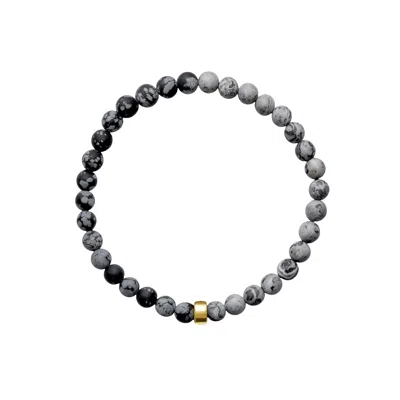 Ora Pearls Gold / Black / White Aro Men's Snowflake Obsidian & Map Jasper Bracelet Gold Bead In Multi