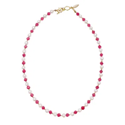 Farra Women's Freshwater Pearls With Pink Gemstone Necklace In Pink