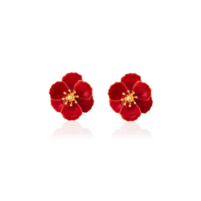 Milou Jewelry Women's Red Blossom Flower Earrings In Red