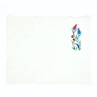 Km Home Collection Red Tulip Embroidery Linen Placemat Set Of 2 In Multi