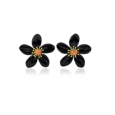 Milou Jewelry Women's Black Periwinkle Flower Earrings In Black
