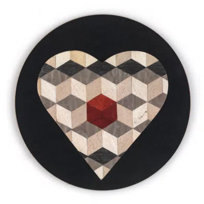 E. Inder Designs Black / Red Four Placemats Set In Heart Design. Striking Black Red And Grey. High Gloss Luxe Look. T In Multi