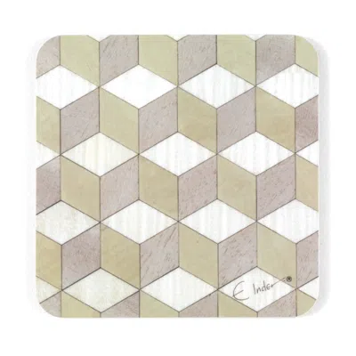 E. Inder Designs Green / White Coaster Set Of Four Scandi Look Light Green White Neutral Heat Proof Melamine. In Multi