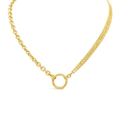 Lutiro Women's Fancy Cable & Multiple Chain Necklace & Twisted Ring - Gold In Gold