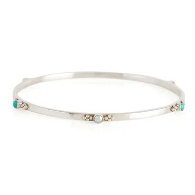 Charlotte's Web Jewellery Women's Blue / Silver Rajput Serenity Silver Stacking Bangle - Turquoise & Pearl In Multi