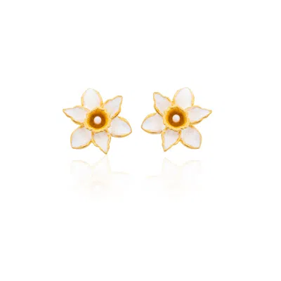 Milou Jewelry Women's White Daffodil Flower Earrings In White