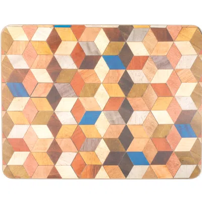 E. Inder Designs Green / Brown Placemats Set Of Six In Leo Design. Warm Colours. With Heat Resistant Melamine Coating In Multi