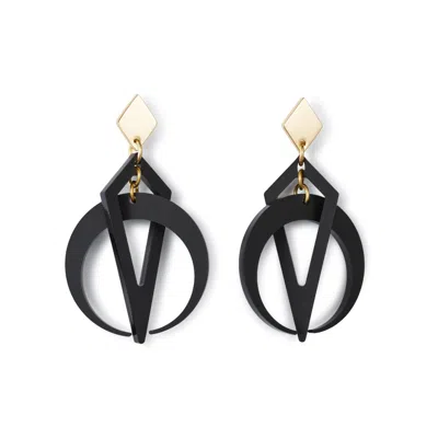 Toolally Women's Black / Gold Crescent Hoops - Black In Black