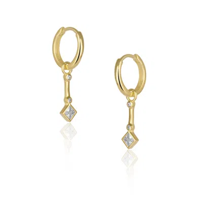 Spero London Sterling Silver Rhombus Drop Hoop Earring In Gold